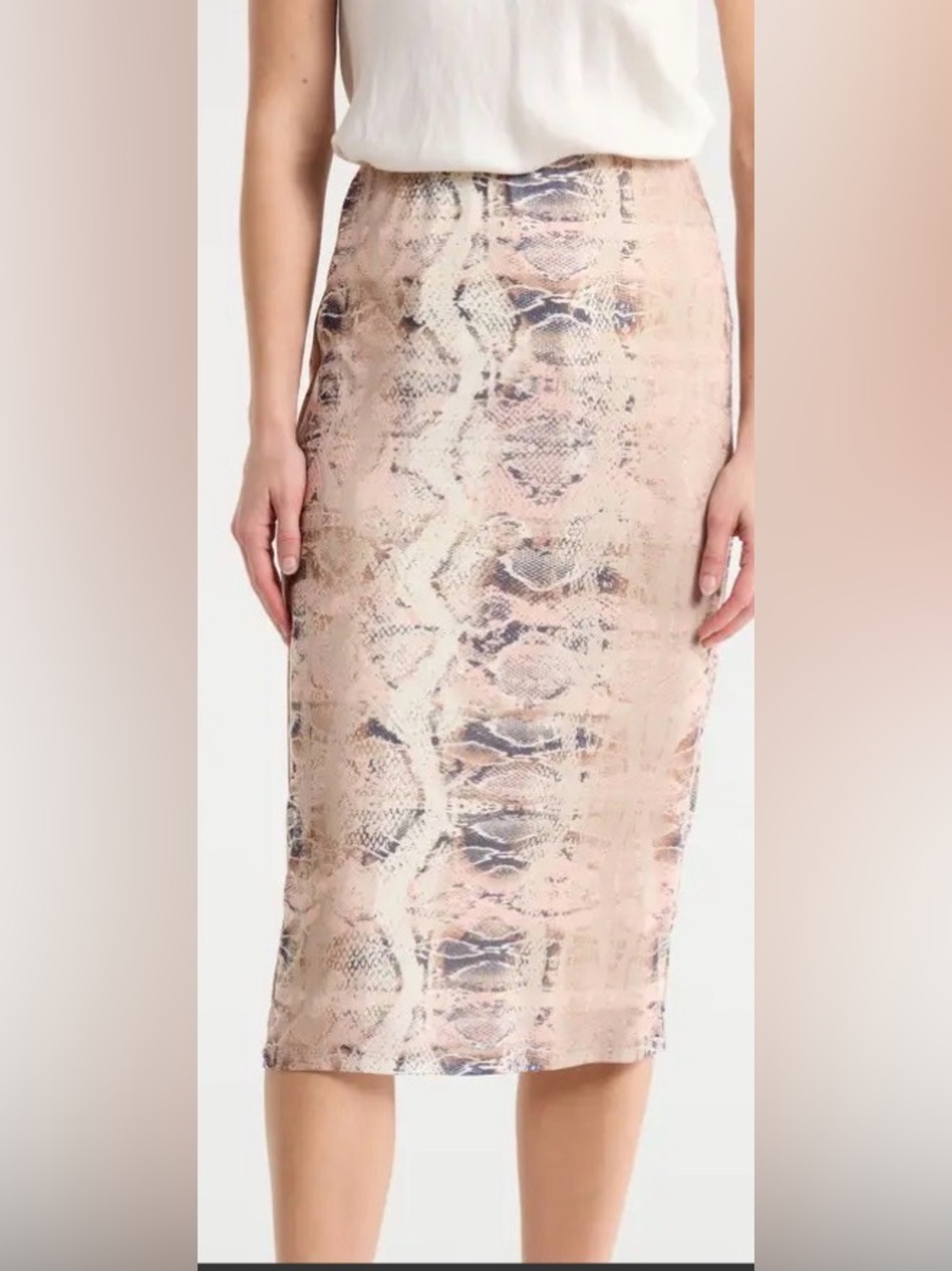 AFRM Beige Snake-Print Pencil Skirt with Subtle Blush Accents